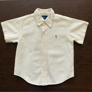 RALPH LAUREN 24 months button down short sleeve yellow & white seersucker shirt
